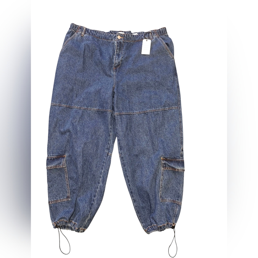 Forever 21+ Women's Plus Jogger Blue Denim Cargo Jeans Size 20